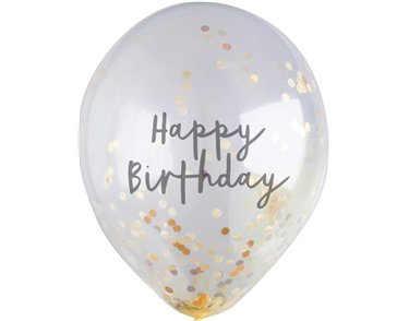 (5) 12in GOLD HAPPY BIRTHDAY CONFETTI BALLOON