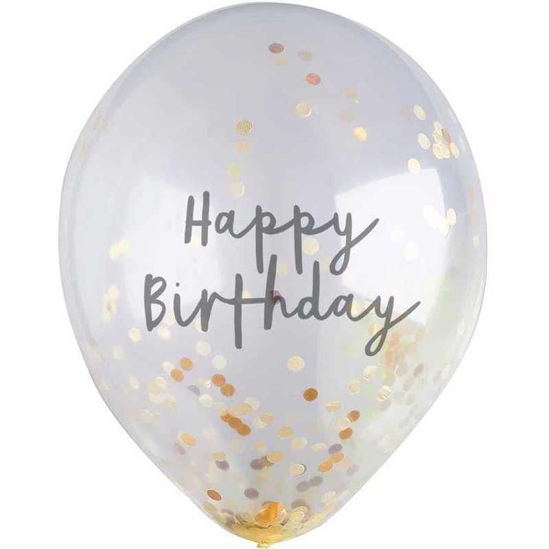 (5) 12in GOLD HAPPY BIRTHDAY CONFETTI BALLOON