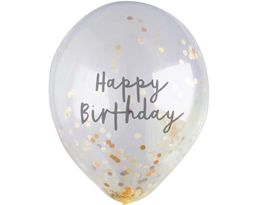 (5) 12in GOLD HAPPY BIRTHDAY CONFETTI BALLOON