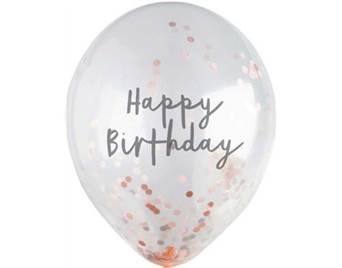 (5) 12in ROSE GOLD HAPPY BIRTHDAY CONFETTI BALLOON
