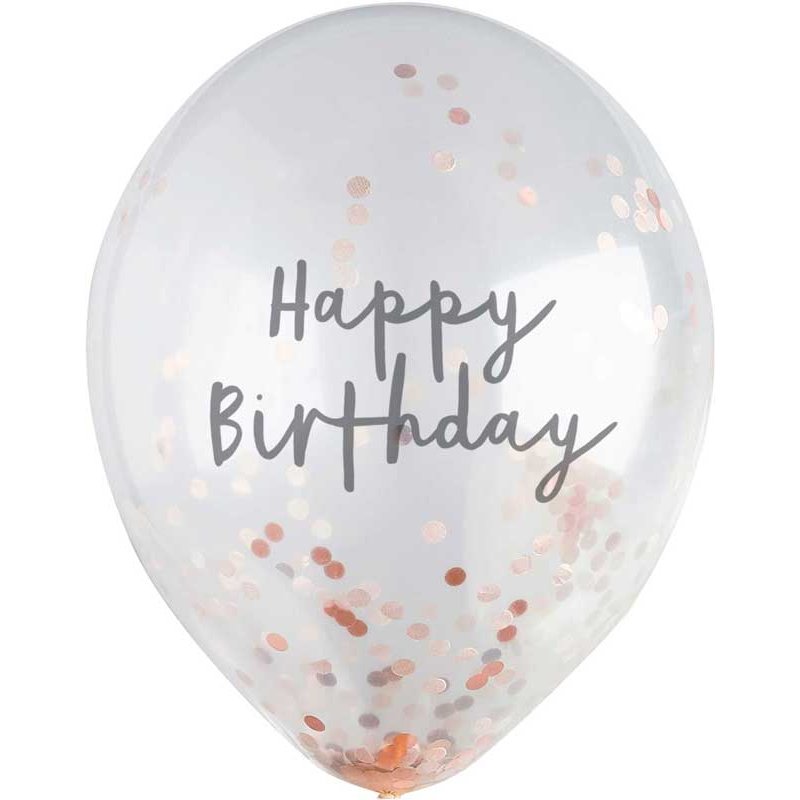 (5) 12in ROSE GOLD HAPPY BIRTHDAY CONFETTI BALLOON