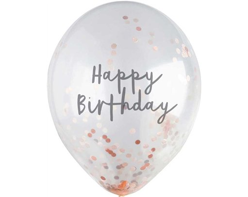 (5) 12in ROSE GOLD HAPPY BIRTHDAY CONFETTI BALLOON