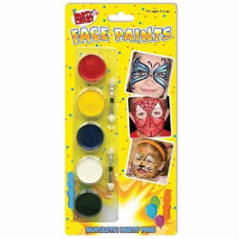 5 FACE PAINTS & 2 BRUSHES SET