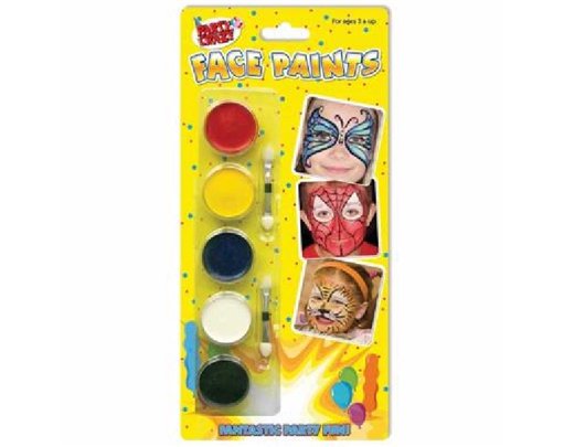 5 FACE PAINTS & 2 BRUSHES SET