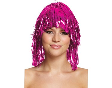 HOT PINK TINSEL WIG
