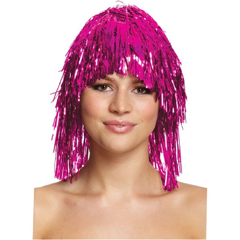 HOT PINK TINSEL WIG