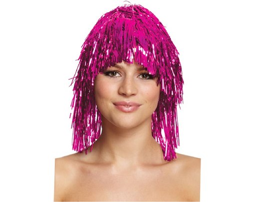 HOT PINK TINSEL WIG