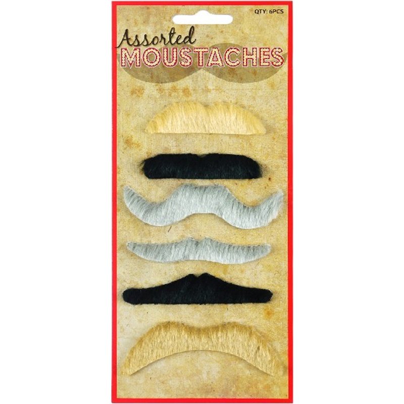 6ASST COLOUR MOUSTACHES
