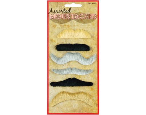 6ASST COLOUR MOUSTACHES
