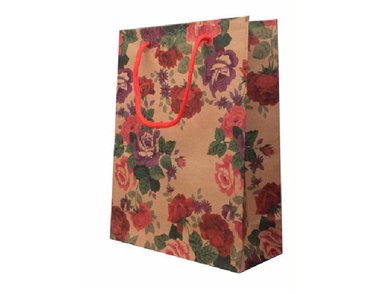 24.5X18X8CM BROWN PAPER FLORAL G/BAG  12S