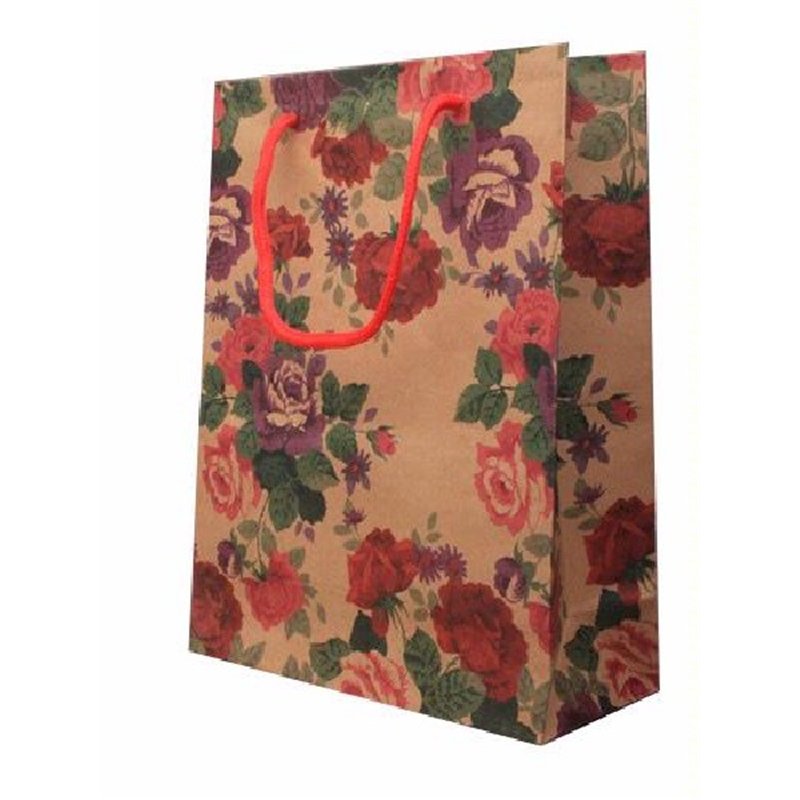24.5X18X8CM BROWN PAPER FLORAL G/BAG  12S