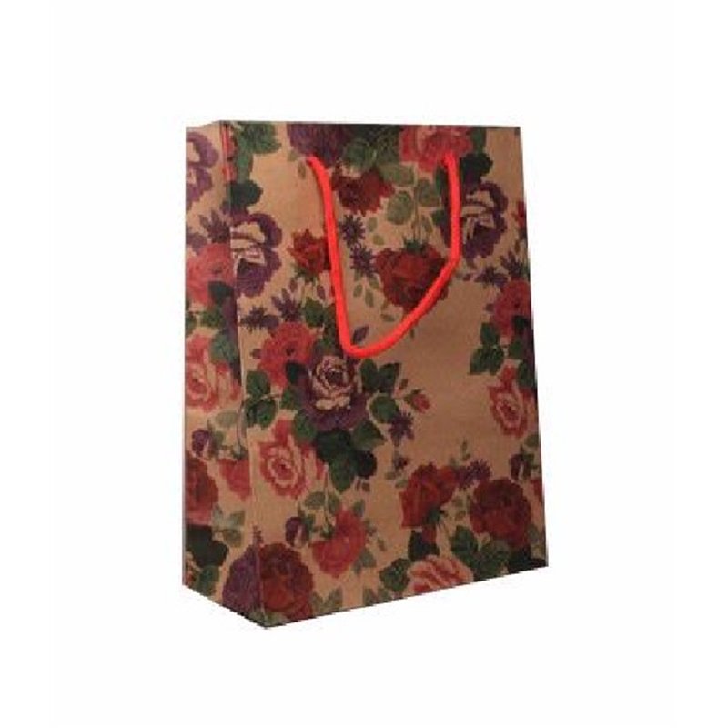 20X15X6CM BROWN FLORAL PAPER G/BAG  12S