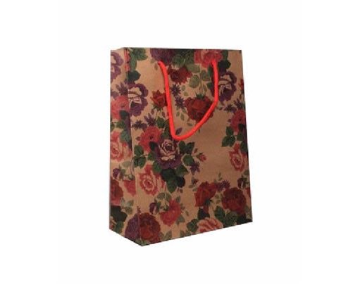 20X15X6CM BROWN FLORAL PAPER G/BAG  12S