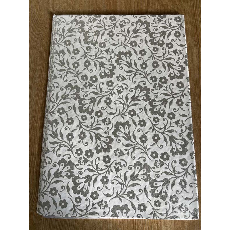 FLORAL DAMASK SILVER ON WHITE STARGEM F/WRAP 25S