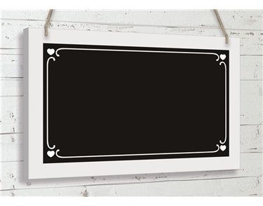 WOODEN BLACK BOARD W/HEARTS 25x15cm