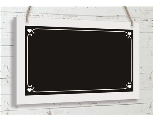 WOODEN BLACK BOARD W/HEARTS 25x15cm