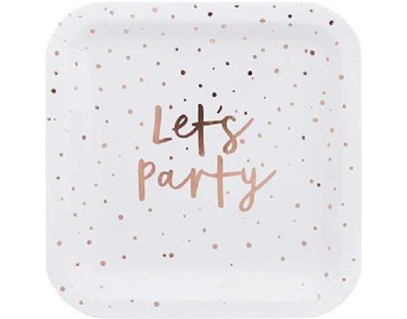 8PK 9in ROSE GOLD LETS PARTY PAPER PLATES