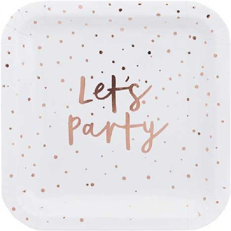 8PK 9in ROSE GOLD LETS PARTY PAPER PLATES