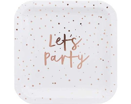 8PK 9in ROSE GOLD LETS PARTY PAPER PLATES