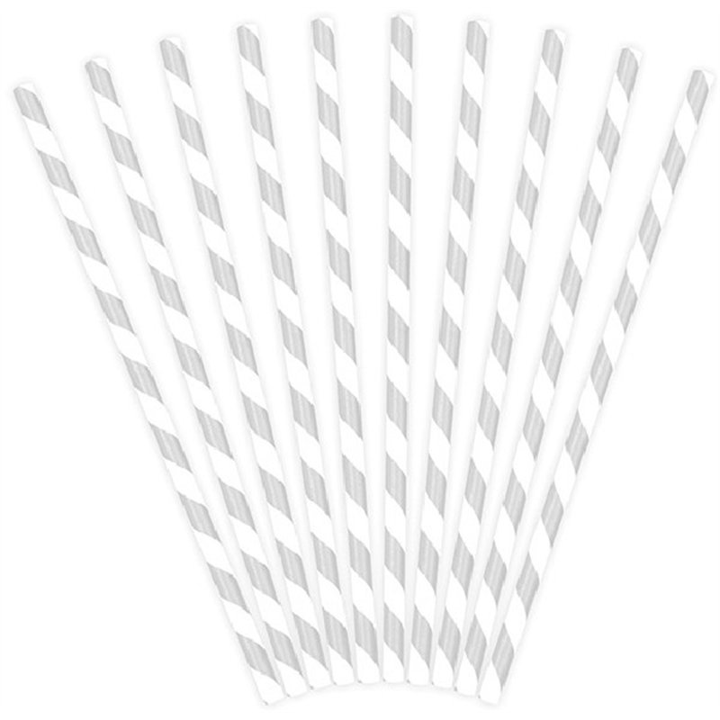 (10) SILVER STRIPES PAPER STRAWS