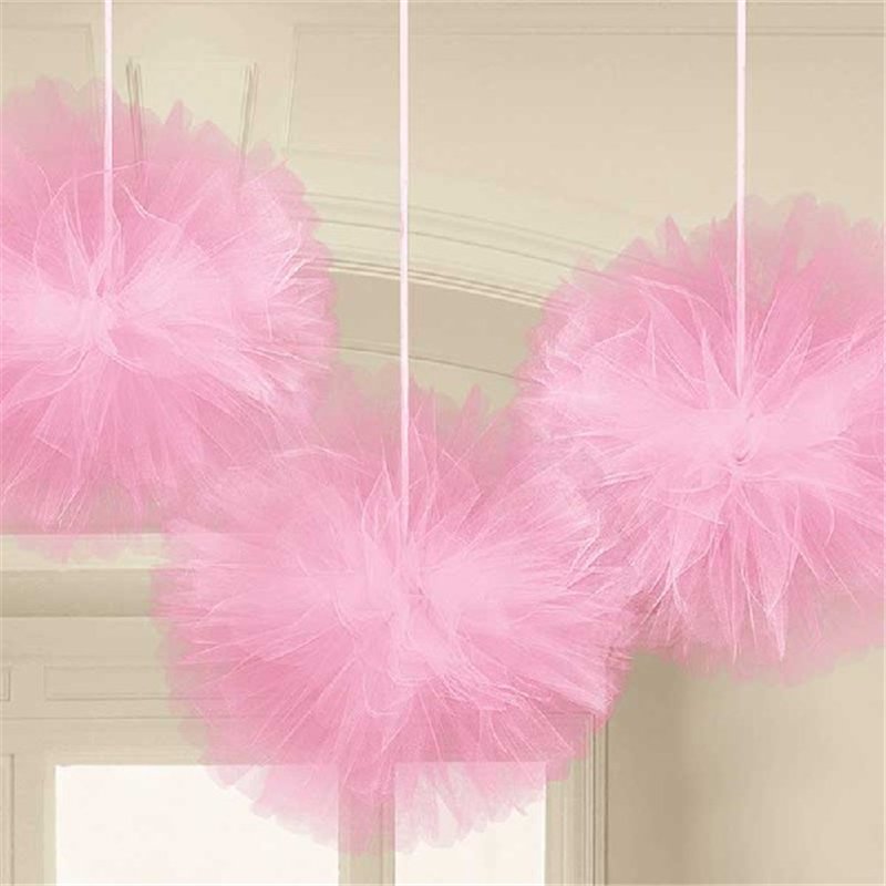 (3) PINK FLUFFY TULLE DECORATIONS