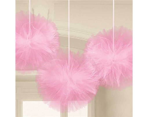 (3) PINK FLUFFY TULLE DECORATIONS