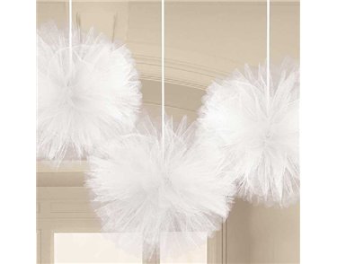 (3) WHITE FLUFFY TULLE DECORATIONS