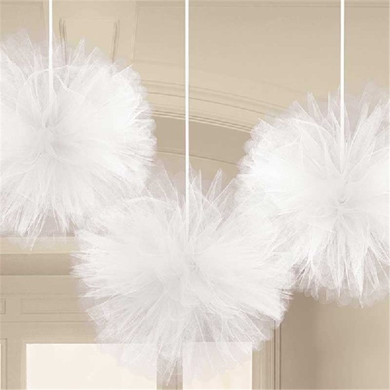 (3) WHITE FLUFFY TULLE DECORATIONS