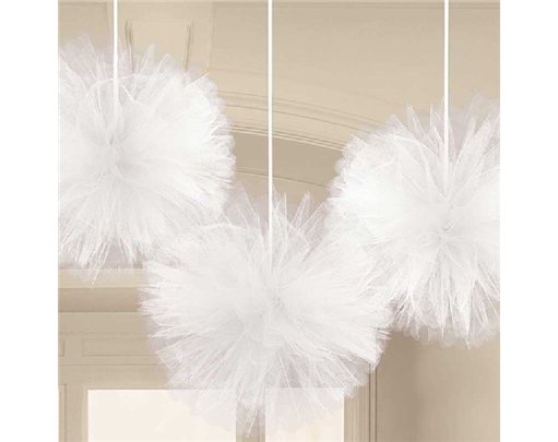 (3) WHITE FLUFFY TULLE DECORATIONS
