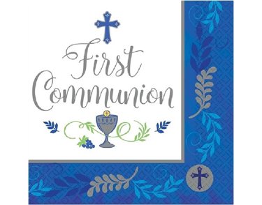 (36) 33CM FIRST COMMUNION BLUE L/NAPKINS
