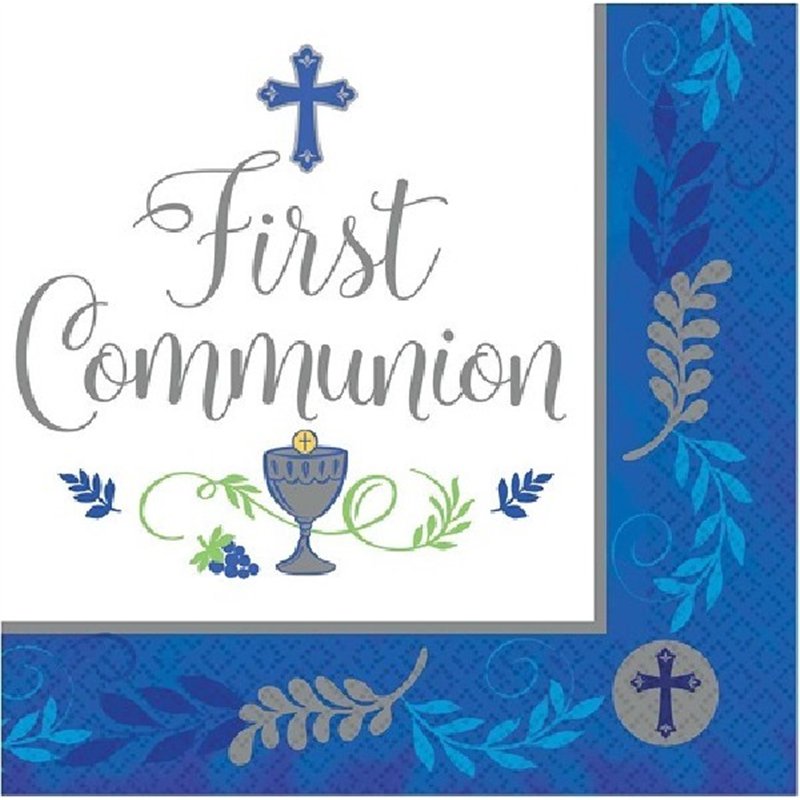 (36) 33CM FIRST COMMUNION BLUE L/NAPKINS