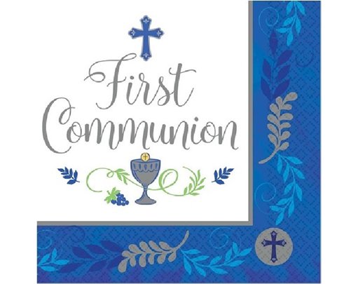 (36) 33CM FIRST COMMUNION BLUE L/NAPKINS