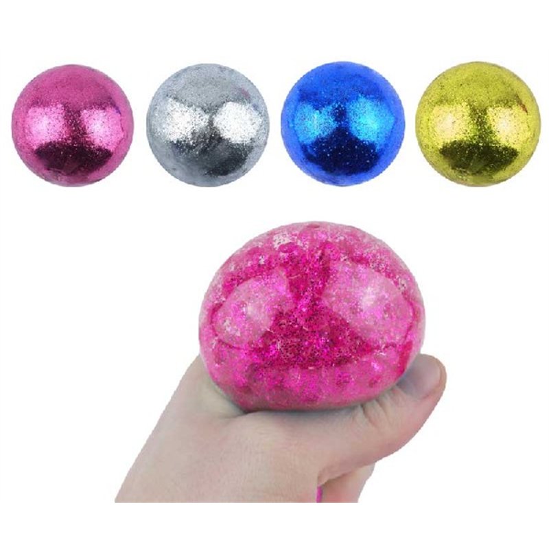 6.5cm ASST GLITTER SPLAT BALL W/BEADS  12S