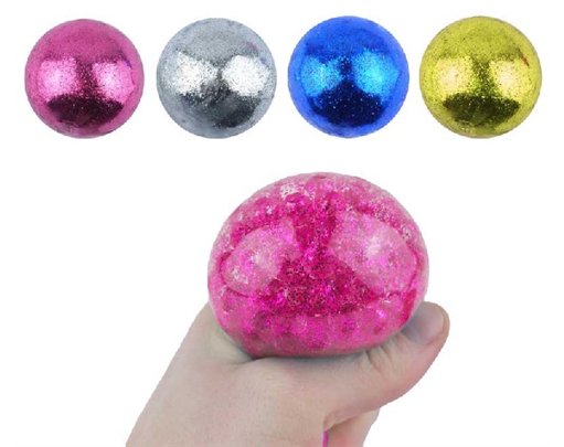 6.5cm ASST GLITTER SPLAT BALL W/BEADS  12S