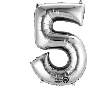 SILVER NO. 5 SUPERSHAPE FOIL BALLOON