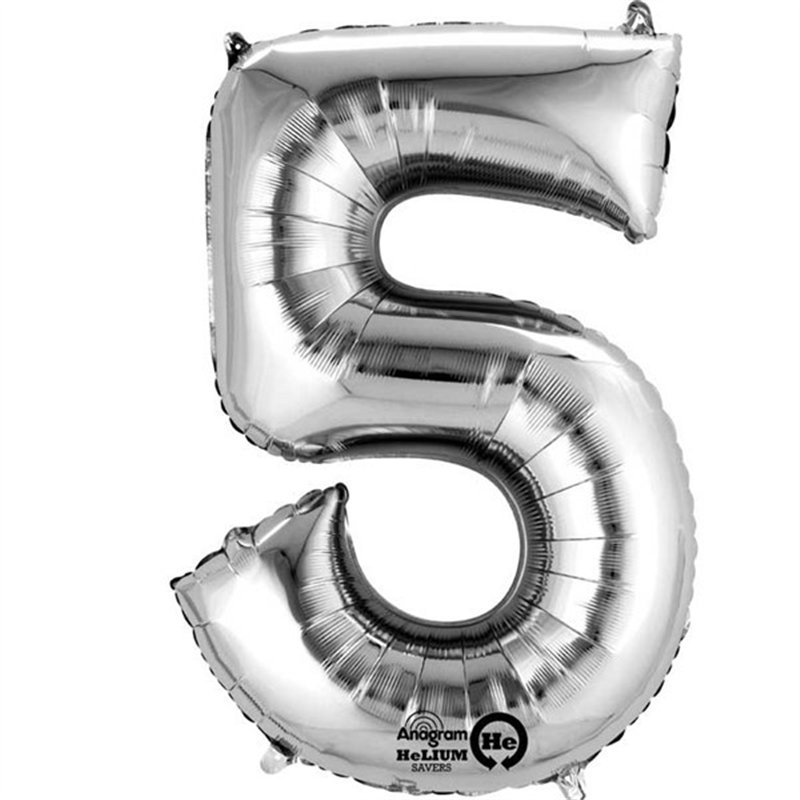 SILVER NO. 5 SUPERSHAPE FOIL BALLOON
