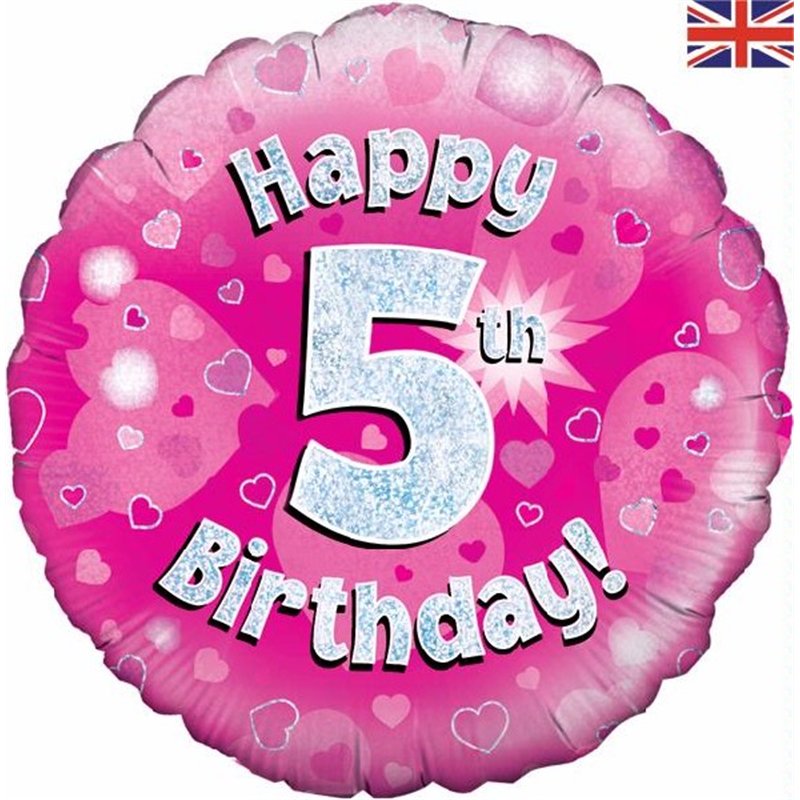 18IN HAPPY 5TH B/DAY PINK FOIL