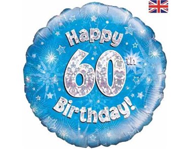 18IN 60TH B/DAY BLUE HOLO FOIL