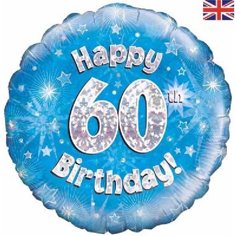 18IN 60TH B/DAY BLUE HOLO FOIL