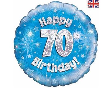 18IN 70TH B/DAY BLUE HOLO FOIL