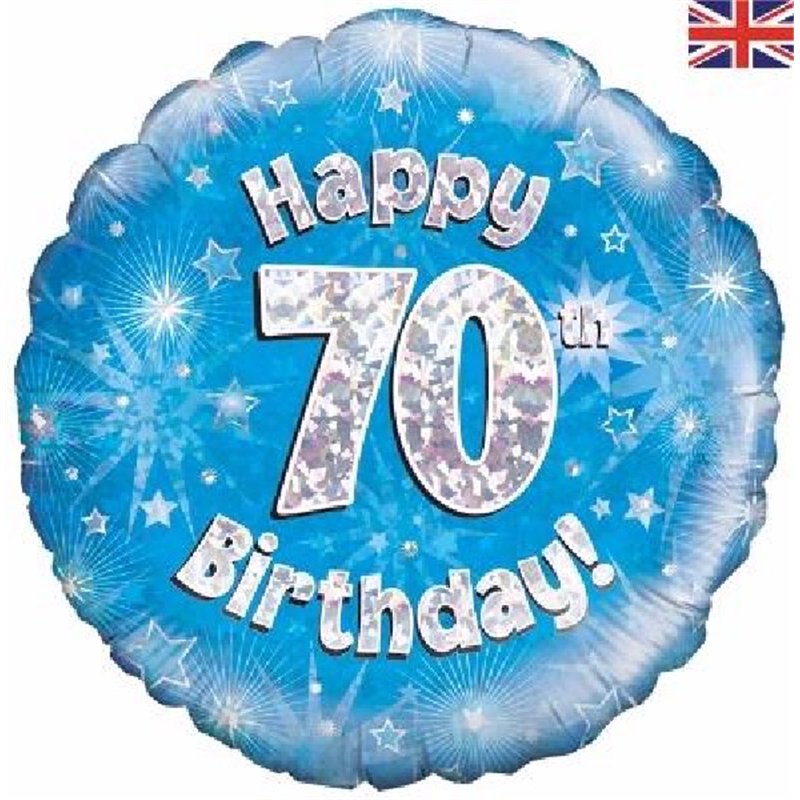 18IN 70TH B/DAY BLUE HOLO FOIL