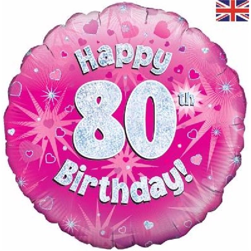 18IN 80TH B/DAY PINK HOLO FOIL