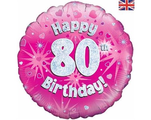 18IN 80TH B/DAY PINK HOLO FOIL
