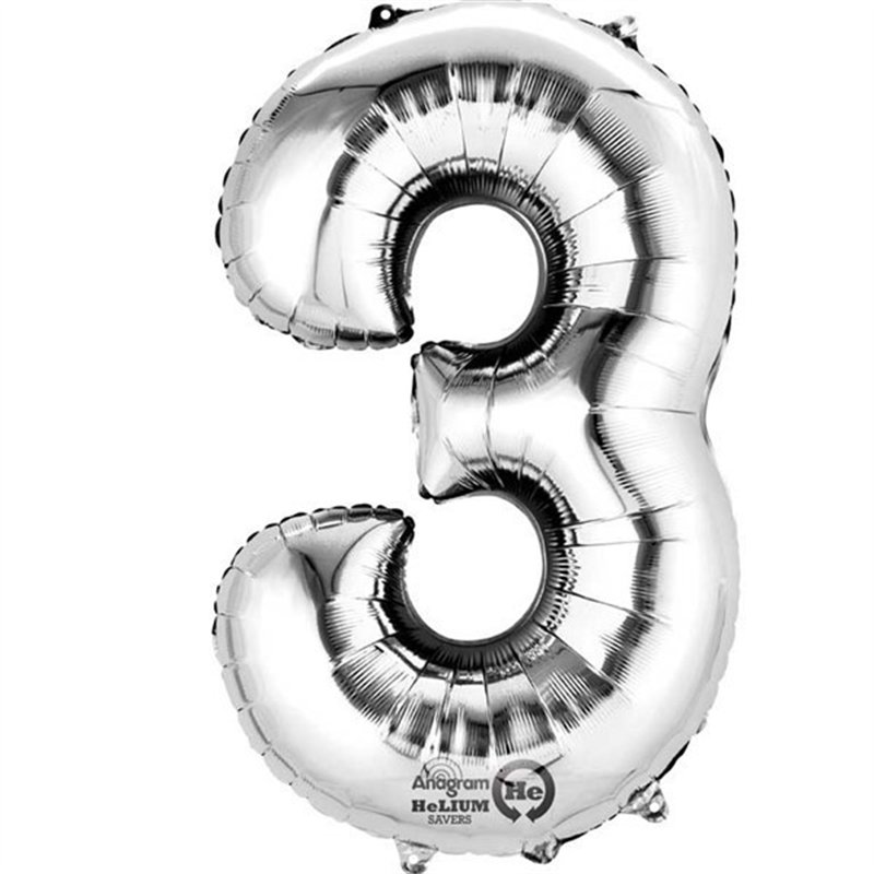 SILVER NO. 3 SUPERSHAPE FOIL BALLOON