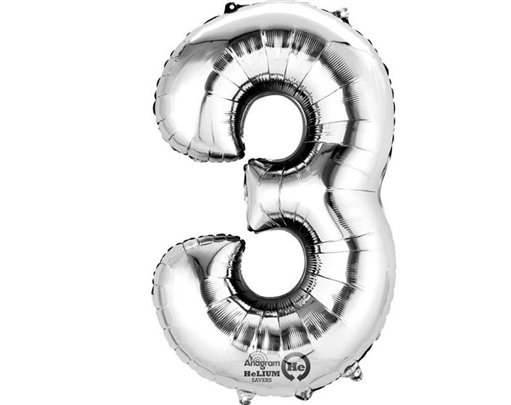 SILVER NO. 3 SUPERSHAPE FOIL BALLOON