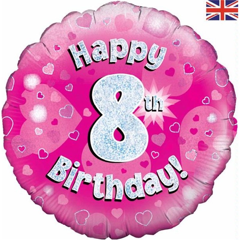 18IN HAPPY 8TH B/DAY PINK FOIL