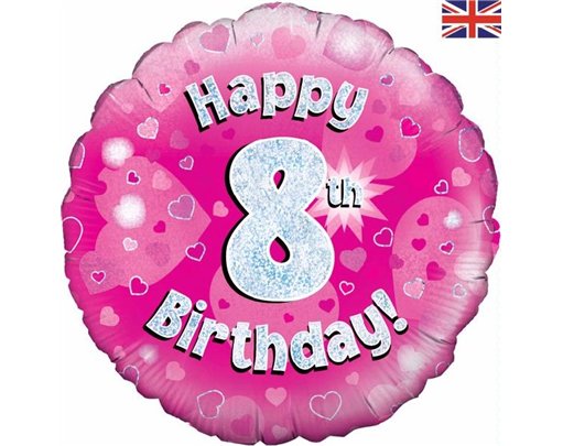 18IN HAPPY 8TH B/DAY PINK FOIL