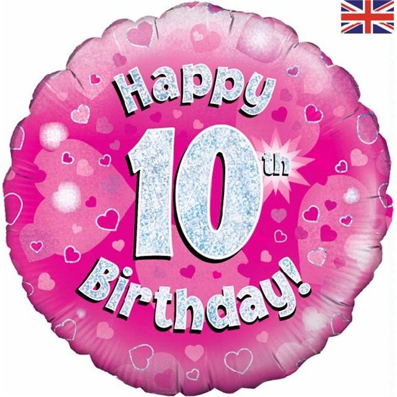 18IN HAPPY 10TH B/DAY PINK FOIL