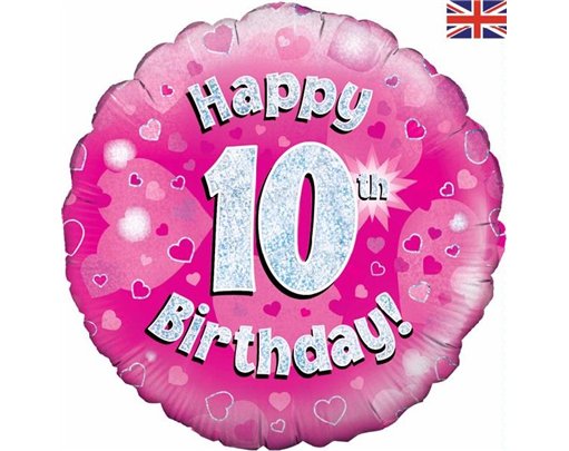 18IN HAPPY 10TH B/DAY PINK FOIL