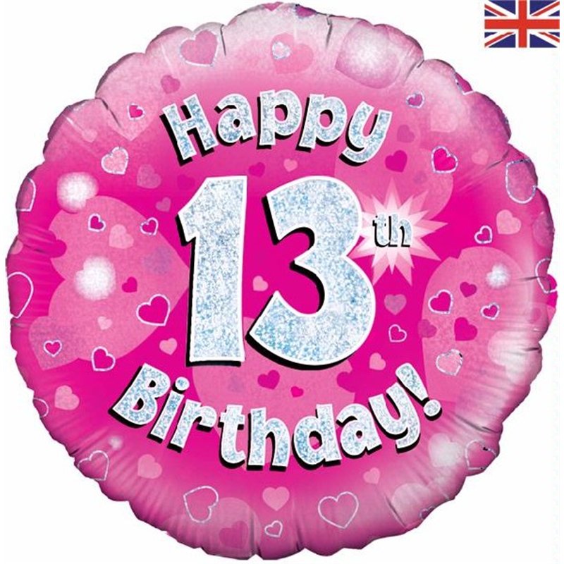 18IN HAPPY 13TH B/DAY PINK FOIL